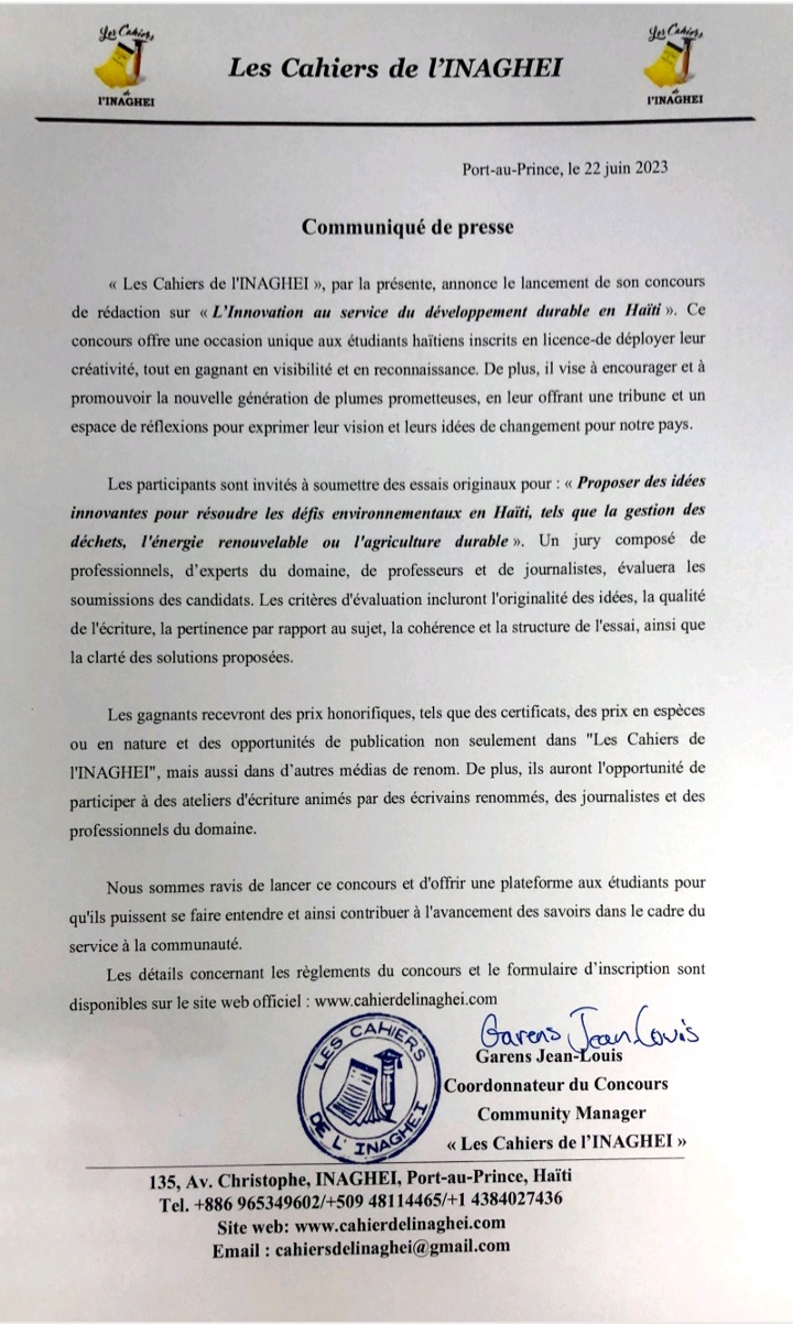 Un concours de rédaction lancé par Les Cahiers de&nbsp;l&rsquo;INAGHEI